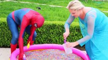 Frozen Elsa & Spiderman Buried Head in Orbeez sand surprise vs Joker Pranks Fun Superhero Real Life