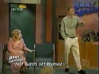 1997 - Springer security tackles scumbag hitting a woman and Jerry warns him%21