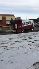 Guy drives Zamboni through the Tim Horton's Drive Thru