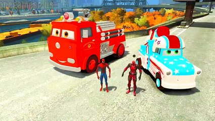 Download Video: Nursery Rhymes Disney PIXAR cars Red Fire Truck & Mater Stunt Rocket Deadpool & Spider Man