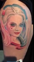 Best Harley Quinn Colored Tattoo Portrait