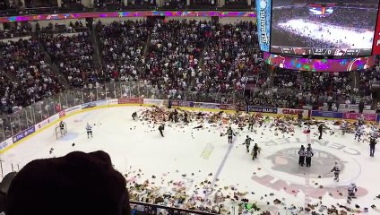 Ils ont lancé 20 000 peluches pendant un match de Hockey mais quand vous saurez pourquoi !