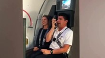 Funny flight attendant gives instructions using Looney Tunes voices-w943SI4yemY