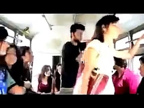 young boy slap a innocent girl in public bus viral video