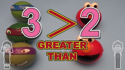 Learning Greater Than Less Than with Surprise Eggs! Avengers Elmo TMNT