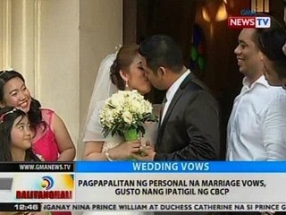 BT: Pagpapalitan ng personal na marriage vows, gusto nang ipatigil ng CBCP