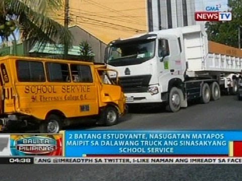 2 batang estudyante, sugatan matapos maipit sa 2 truck ang sinasakyang school service sa Quezon City