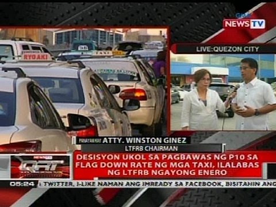 QRT: Desisyon ukol sa pagbawas ng P10 sa flag down rate ng mga taxi, ilalabas ng LTFRB ngayong Enero