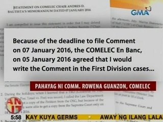 UB: Guanzon, dumipensa matapos kwestyunin ni Bautista ang isinumite niyang komento sa SC