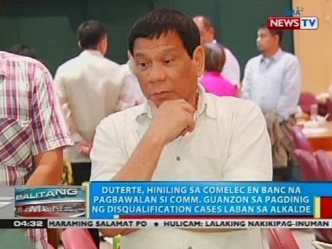 Duterte, hiniling sa Comelec en banc na pagbawalan si Comm. Guanzon sa pagdinig