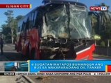 6 sugatan matapos bumangga ang bus sa nakaparadang oil tanker sa Iligan City