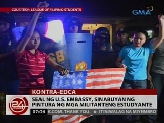 24 Oras: Seal ng U.S. Embassy, sinabuyan ng pintura ng mga militanteng estudyante