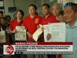24 Oras: P0.50 jeepney fare reduction, posibleng ipatupad sa Biyernes