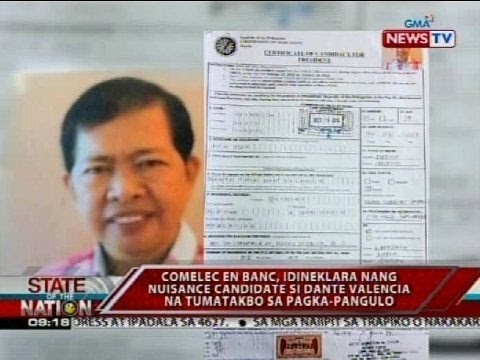 Comelec en banc, idineklara nang nuisance candidate si Dante Valencia na tumatakbo pagka-Pangulo