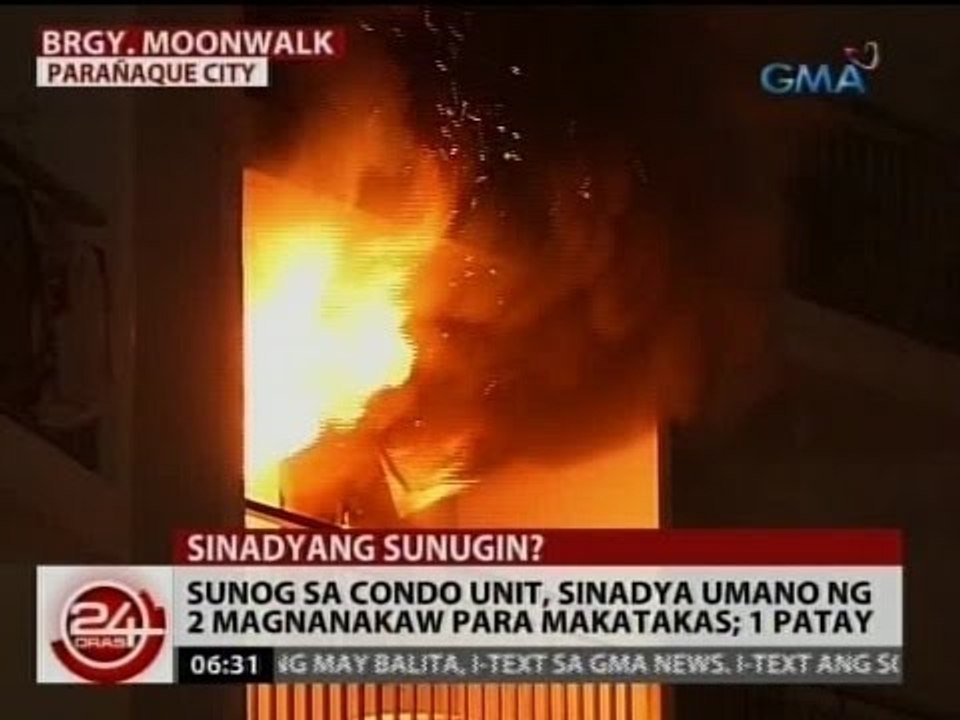 24 Oras: Sunog sa condo unit, sinadya umano ng 2 magnanakaw para makatakas; 1 patay