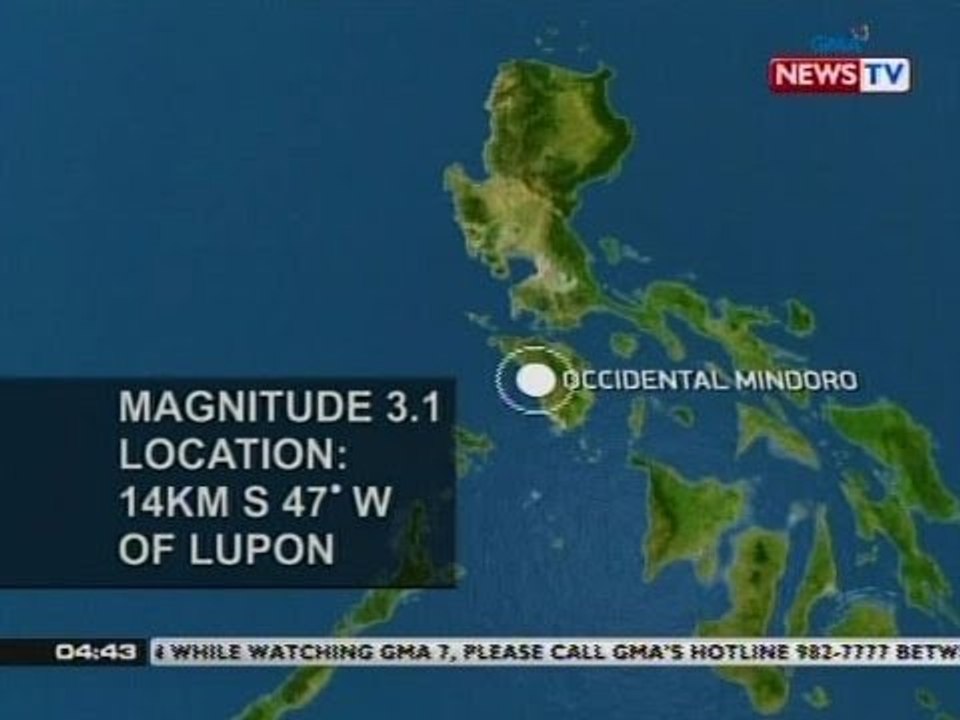 NTVL: Niyanig ng lindol na may magnitude 3.1 ang Occidental Mindoro