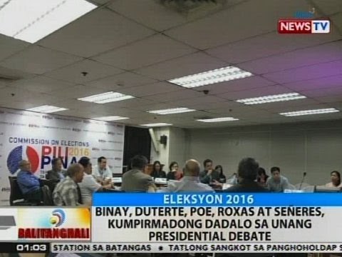 BT: Binay, Duterte, Poe, Roxas at Señeres, kumpirmadong dadalo sa unang presidential debate