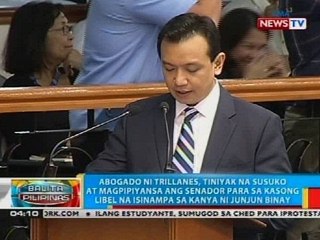 Abogado ni Trillanes, tiniyak na susuko at magpipiyansa ang senador para sa kasong libel
