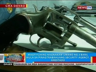 Magtiyuhing nagnakaw umano ng 2 baril mula sa pinagtrabahuang security agency, arestado