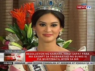 Descargar video: Resolusyon ng Kamara, hindi sapat para ma-exempt sa pagbabayad ng buwis si Pia, ayon sa BIR