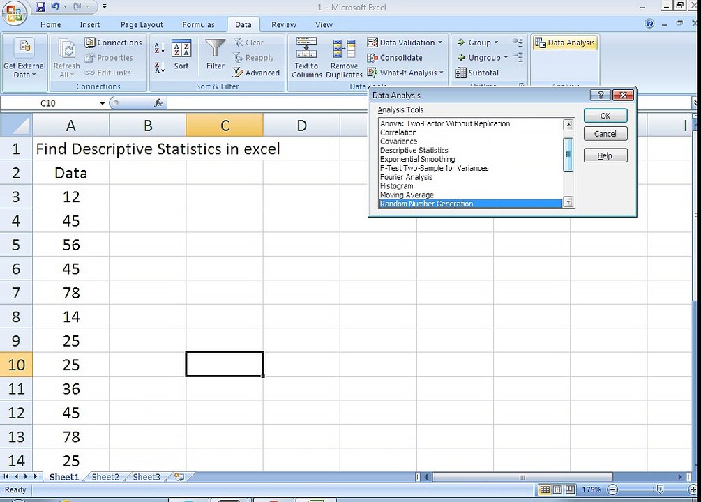 Find Descriptive Statistics in excel