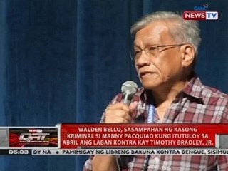 Bello, sasampahan ng kasong kriminal si Pacquiao kung itutuloy sa Abril ang laban kontra kay Bradley