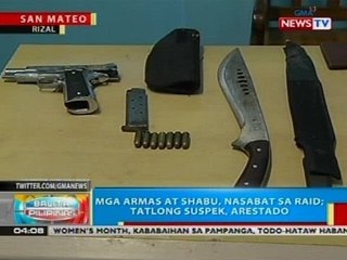 BP: Mga armas at shabu, nasabat sa raid; tatlong suspek, arestado