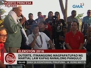 24 Oras: Duterte, itinangging magpapatupad ng martial law kapag nanalong pangulo