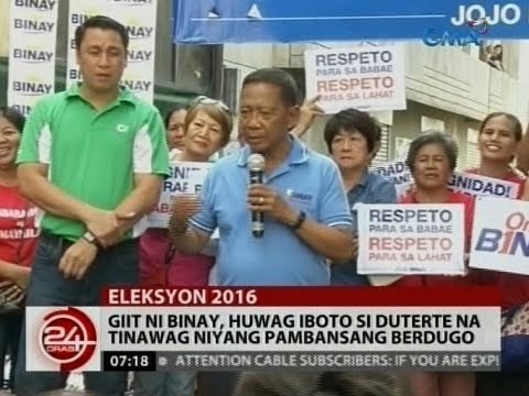 24 Oras: Giit ni Binay, huwag iboto si Duterte na tinawag niyang pambansang berdugo
