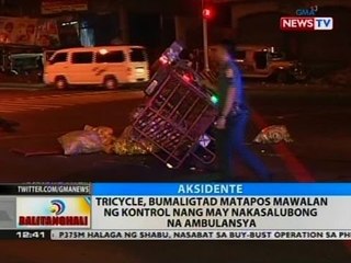 BT: Tricycle, bumaligtad matapos mawalan ng kontrol nang may nakasalubong na ambulansya