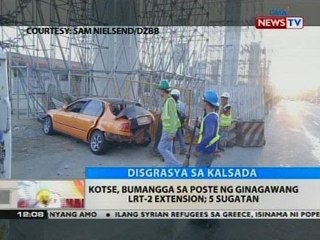 BT: Kotse, bumangga sa poste ng ginagawang LRT-2 extension