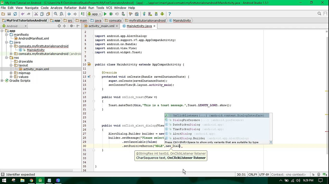 Learn Android Tutorial #5 Toast / Alert Dialogs