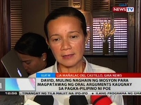David, muling naghain ng mosyon para magpatawag ng oral arguments kaugnay sa pagka-Pilipino ni Poe
