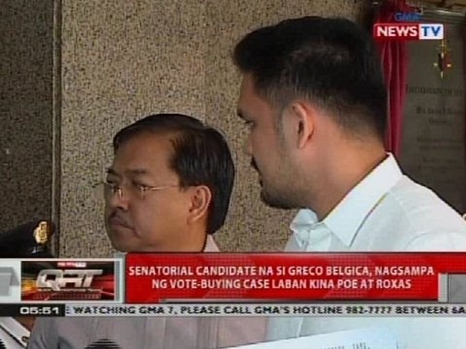 Senatorial candidate na si Greco Belgica, nagsampa ng vote-buying case laban kina Poe at Roxas
