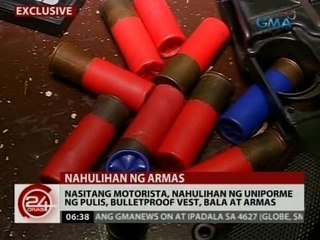Exclusive: Nasitang motorista, nahulihan ng uniporme ng pulis, bulletproof vest, bala at armas