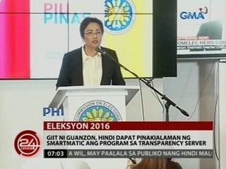 24 Oras: Giit ni Guanzon, hindi dapat pinakialaman ng Smartmatic ang program sa transparency server