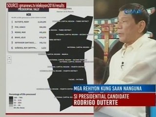 24 Oras: Karamihan sa mga boto mula sa 10 rehiyon, nakuha ni Duterte
