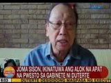 UB: Joma Sison, ikinatuwa ang alok na 4 na pwesto sa gabinete ni Duterte