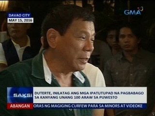 SAKSI: Duterte, inilatag ang mga ipatutupad na pagbabago sa kanyang unang 100 araw sa puwesto