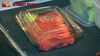 Fillet Salmon to Make Spicy salad and Salmon Sashimi  Street Food Raw