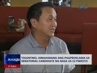 Saksi: Tolentino, hinaharang ang pagproklama sa senatorial candidate na nasa 10-12 pwesto