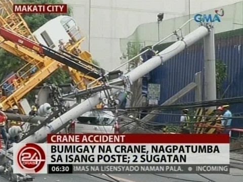 24 Oras: Bumigay na crane, nagpatumba sa isang poste; 2 sugatan
