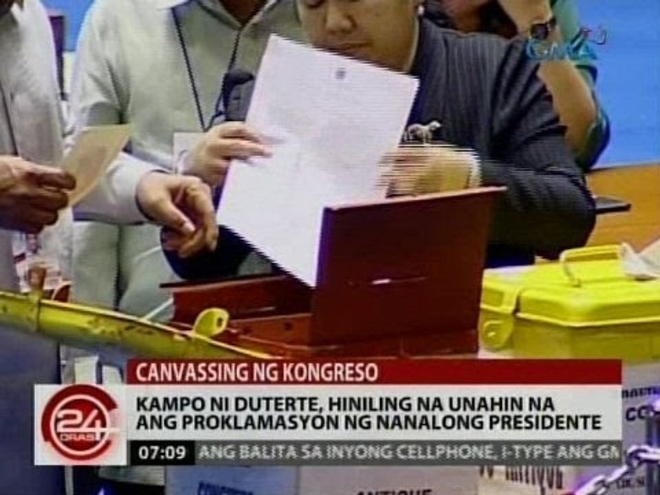 24 Oras: Kampo ni Duterte, hiniling na unahin na ang proklamasyon ng nanalong presidente