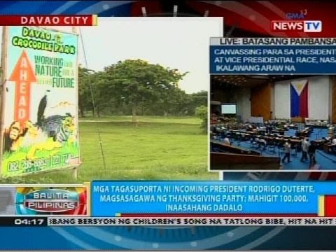 Mga tagasuporta ni incoming president Rodrigo Duterte, magsasagawa ng thanksgiving party