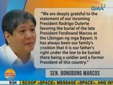 UB: BBM, nagpasalamat kay Duterte sa pagpayag niya na mailibing sa libingan ng mga bayani ang ama