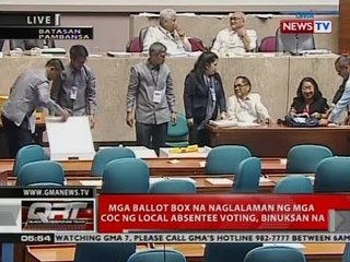 QRT: Mga ballot box na naglalaman ng mga COC ng local absentee voting, binuksan na