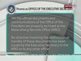 Malacañang, itinanggi na sinira at itinago nila ang official docs. at comm. ng Office of the Pres.