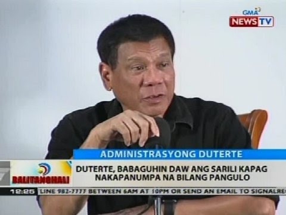 Duterte, babaguhin daw ang sarili kapag nakapanumpa na bilang pangulo