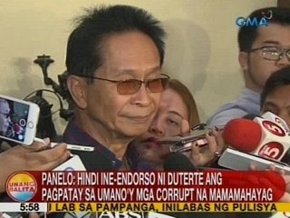 UB: Panelo: Hindi ine-endorso ni Duterte ang pagpatay sa umano'y mga corrupt na mamamahayag