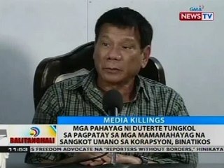 Mga pahayag ni Duterte tungkol sa pagpatay sa mga mamamahayag, binatikos